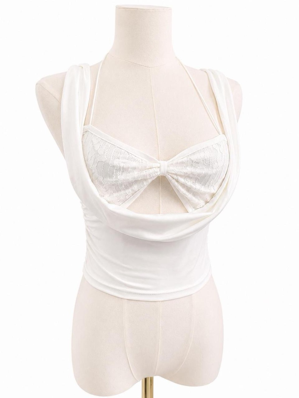 Musera White Lace Bow Halter Top XS Coquette Balletcore Fairycore NWT